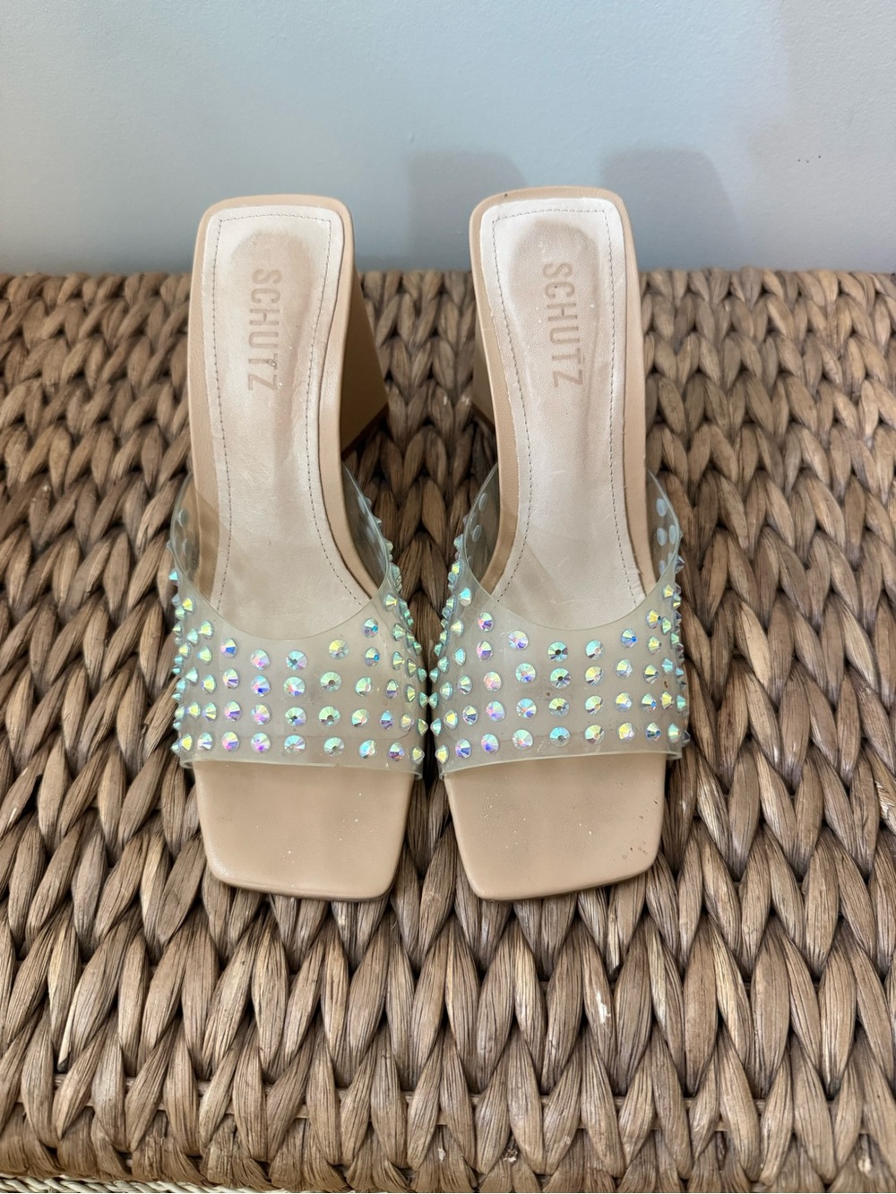 SCHUTZ Nude Clear Slide with Iridescent Studs